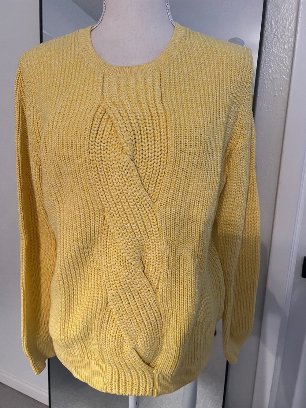 Talbots Yellow Cable-Knit Crewneck Sweater